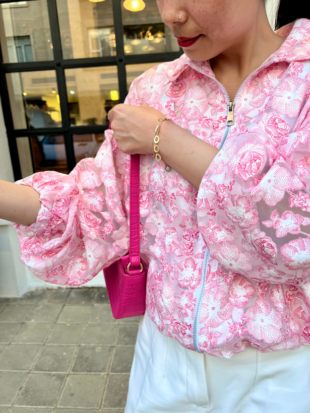 بامبر حریر شیشه گلدار صورتی مدل Blossom Pink